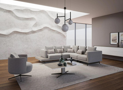 Polstermöbel Luxus Ecksofa L-Form Wohnzimmer Grau Sofa Couch Couchtisch